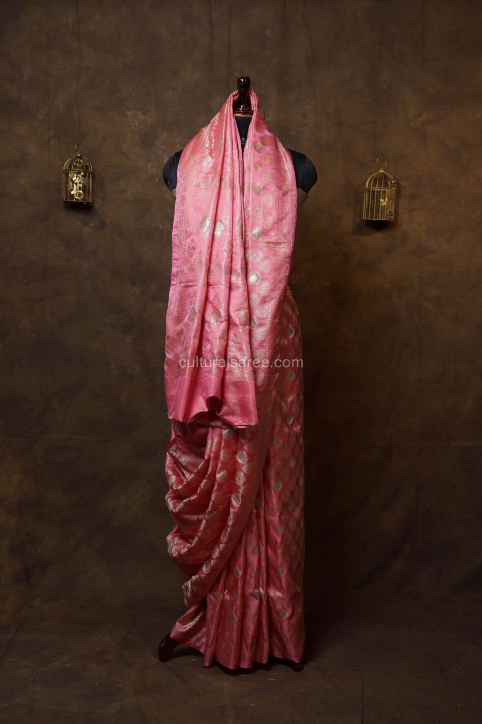 Flamingo pink Banarasi zariwork Silk saree