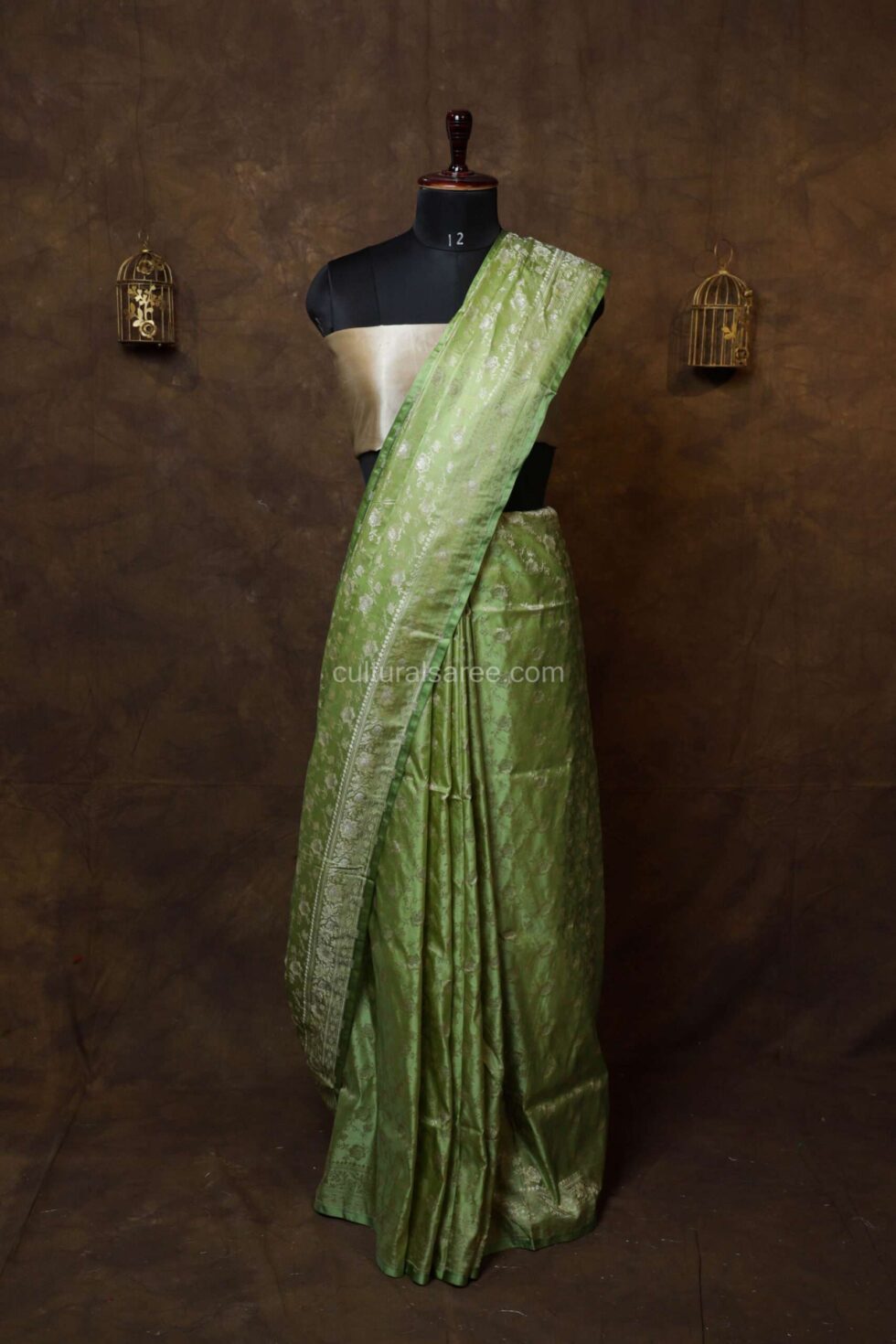 Pastel green banarasi jal silk saree
