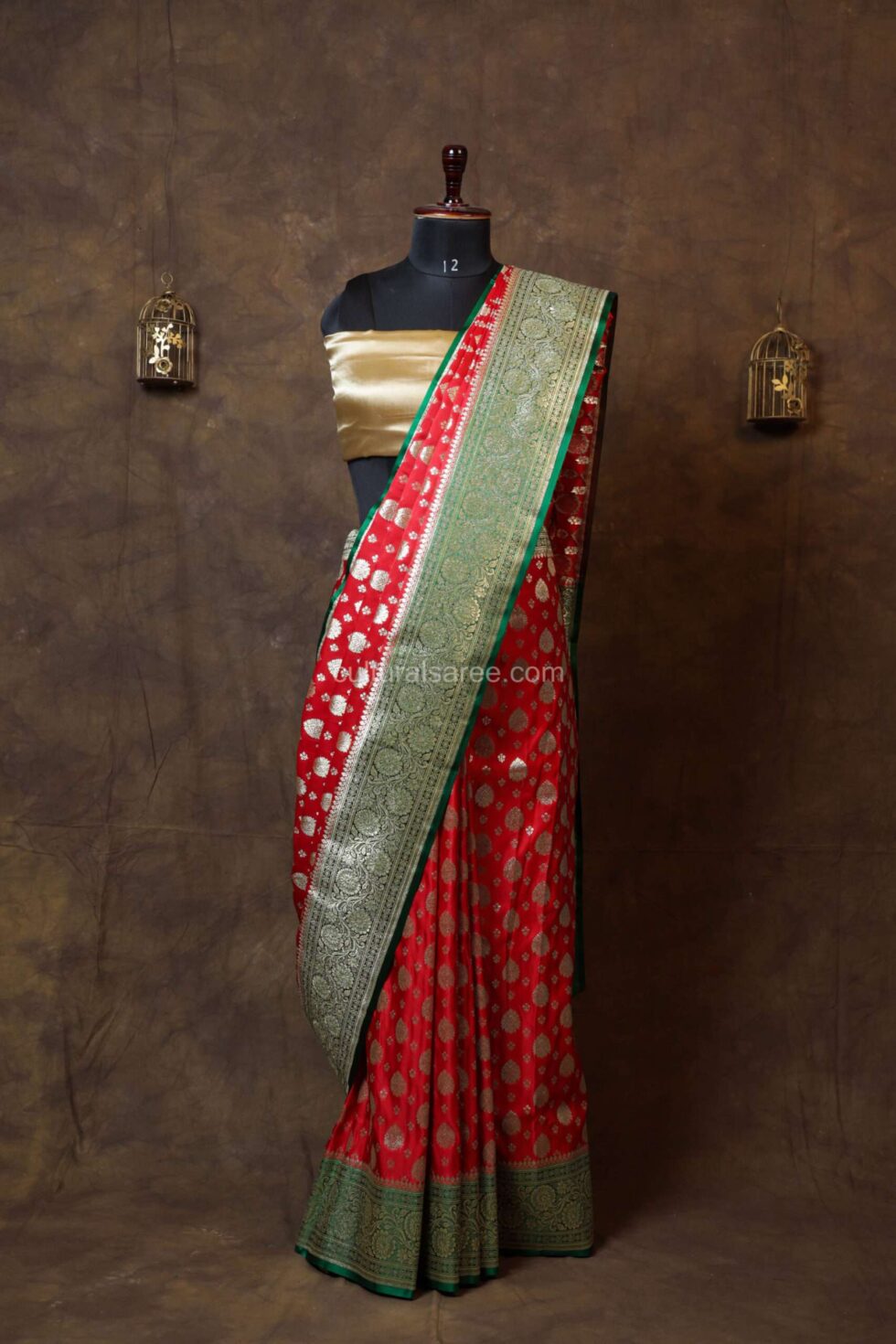 Ruby Red Minakari Banarasi Satin Saree