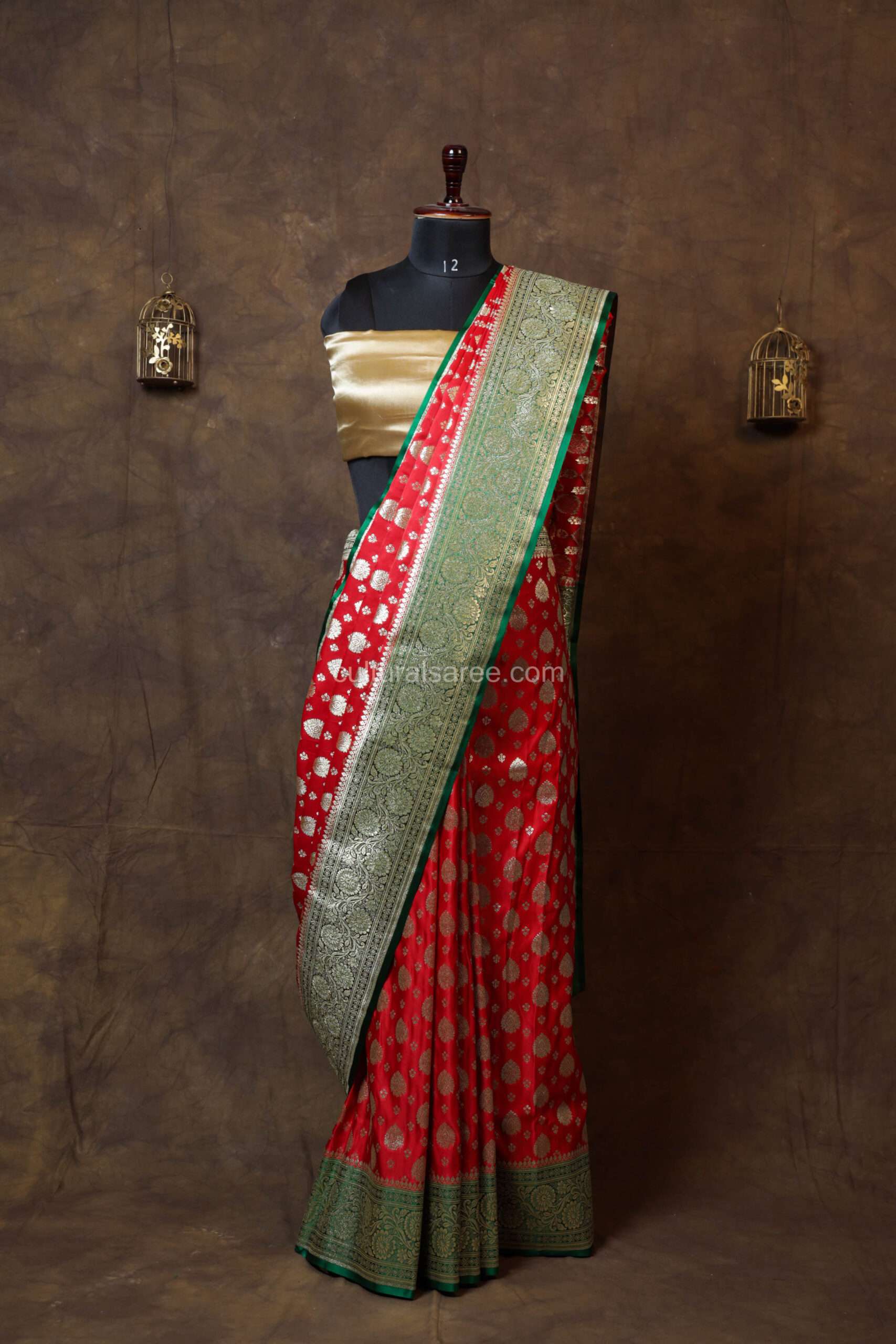 Ruby Red Minakari Banarasi Satin Saree