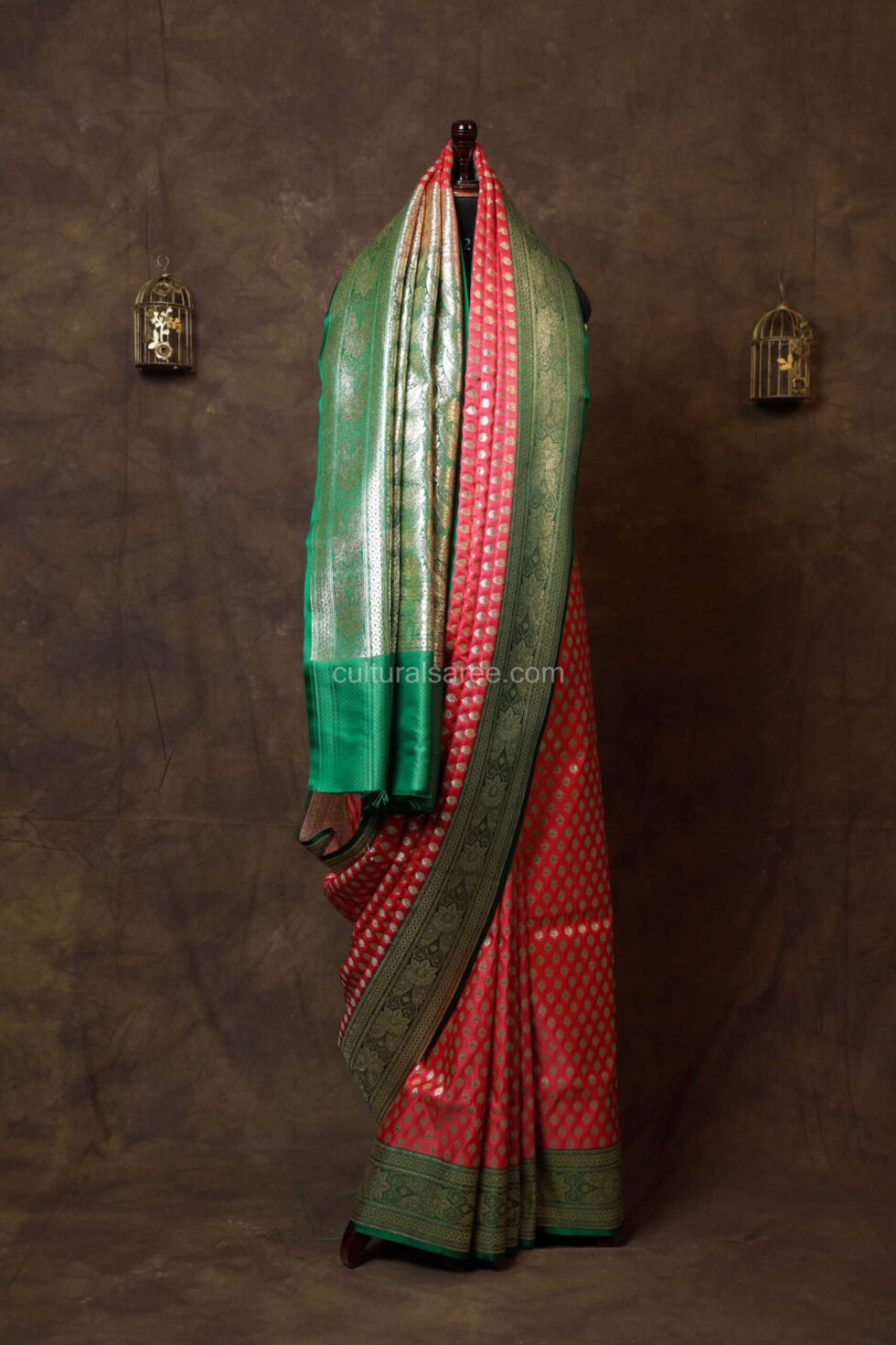 Pastel Peach Minakari Banarasi Satin Saree with Choti Buti Motifs