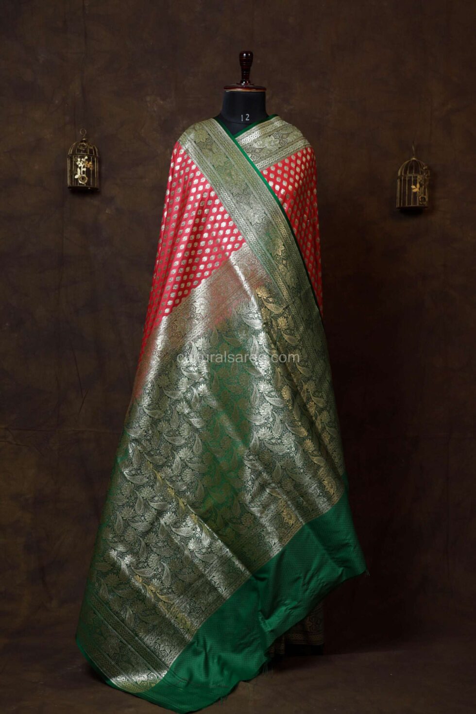 Pastel Peach Minakari Banarasi Satin Saree with Choti Buti Motifs on achal and border