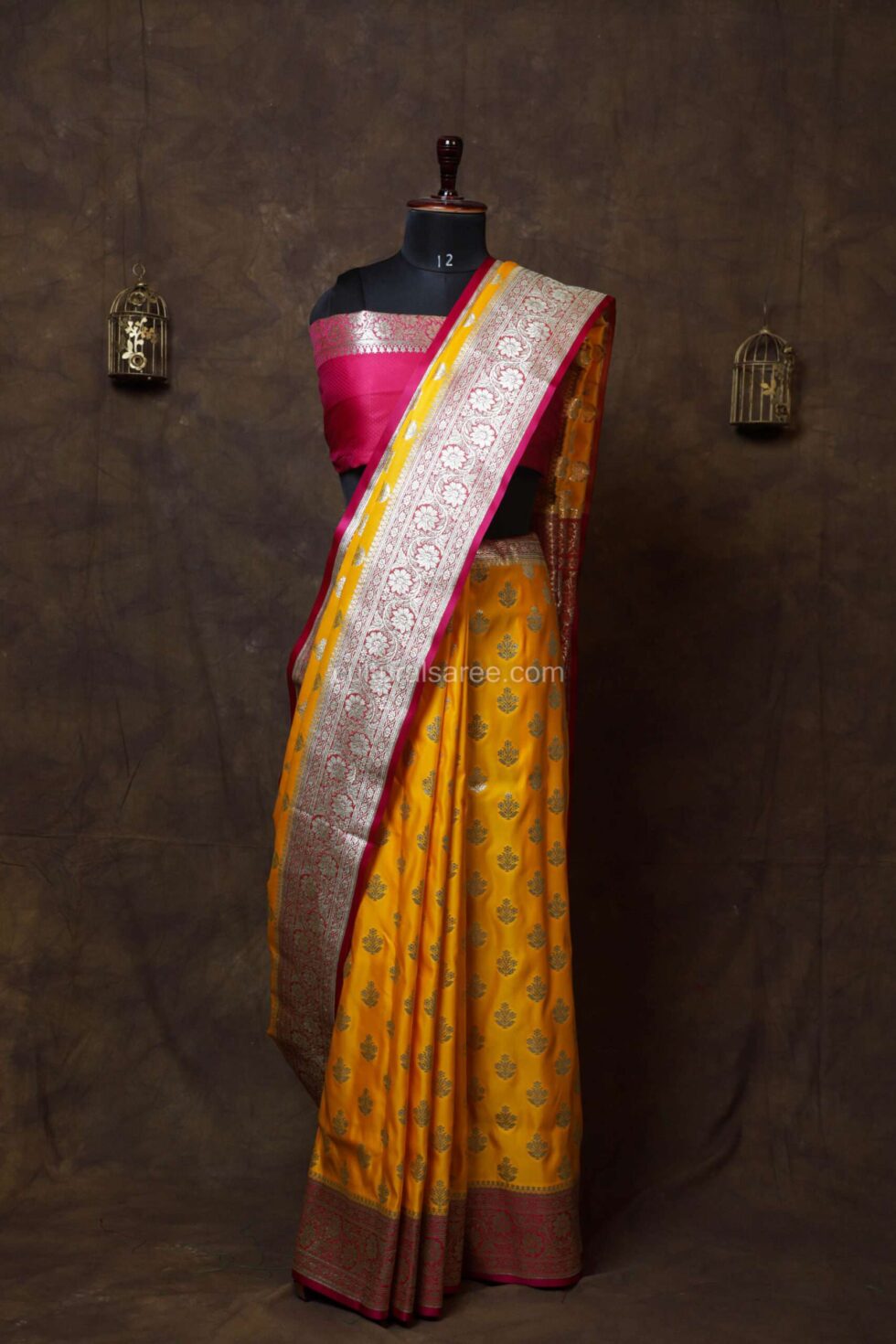 Royal Yellow Minakari Bararasi Satin Saree
