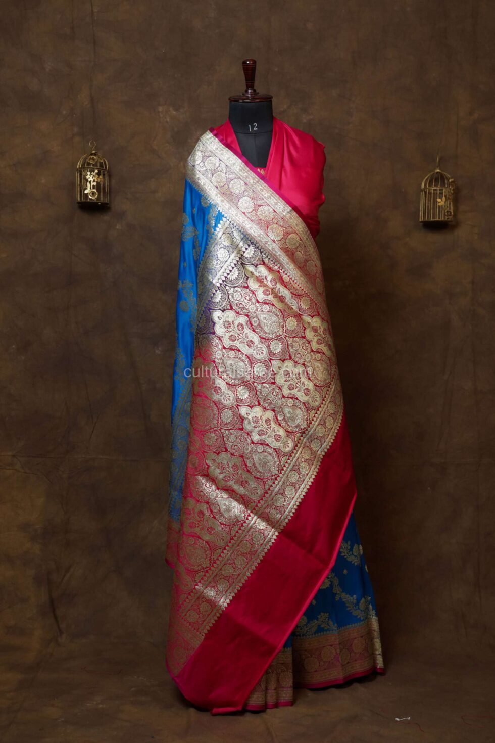 Royal Blue Minakari Banarasi Satan Saree with minakari work Achal