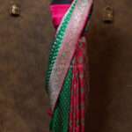 Green and pink banarasi satan saree