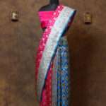 Sky Blue and Pink Partly Minakari Contrast Banarasi Satin Saree