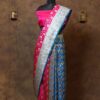 Sky Blue and Pink Partly Minakari Contrast Banarasi Satin Saree