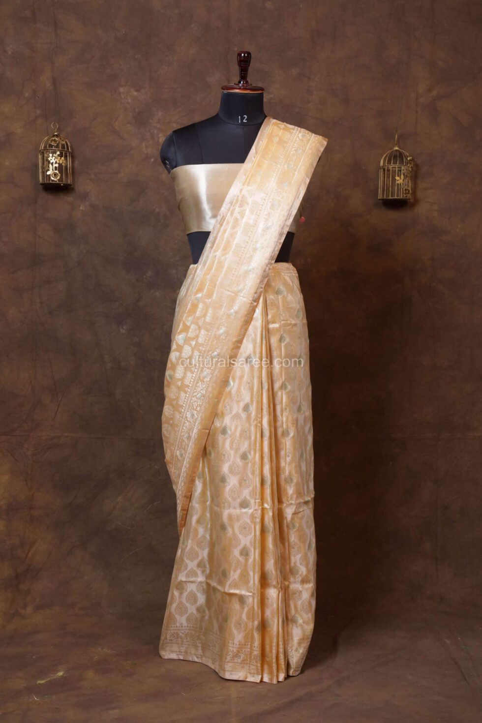 Cream color banarasi silk saree
