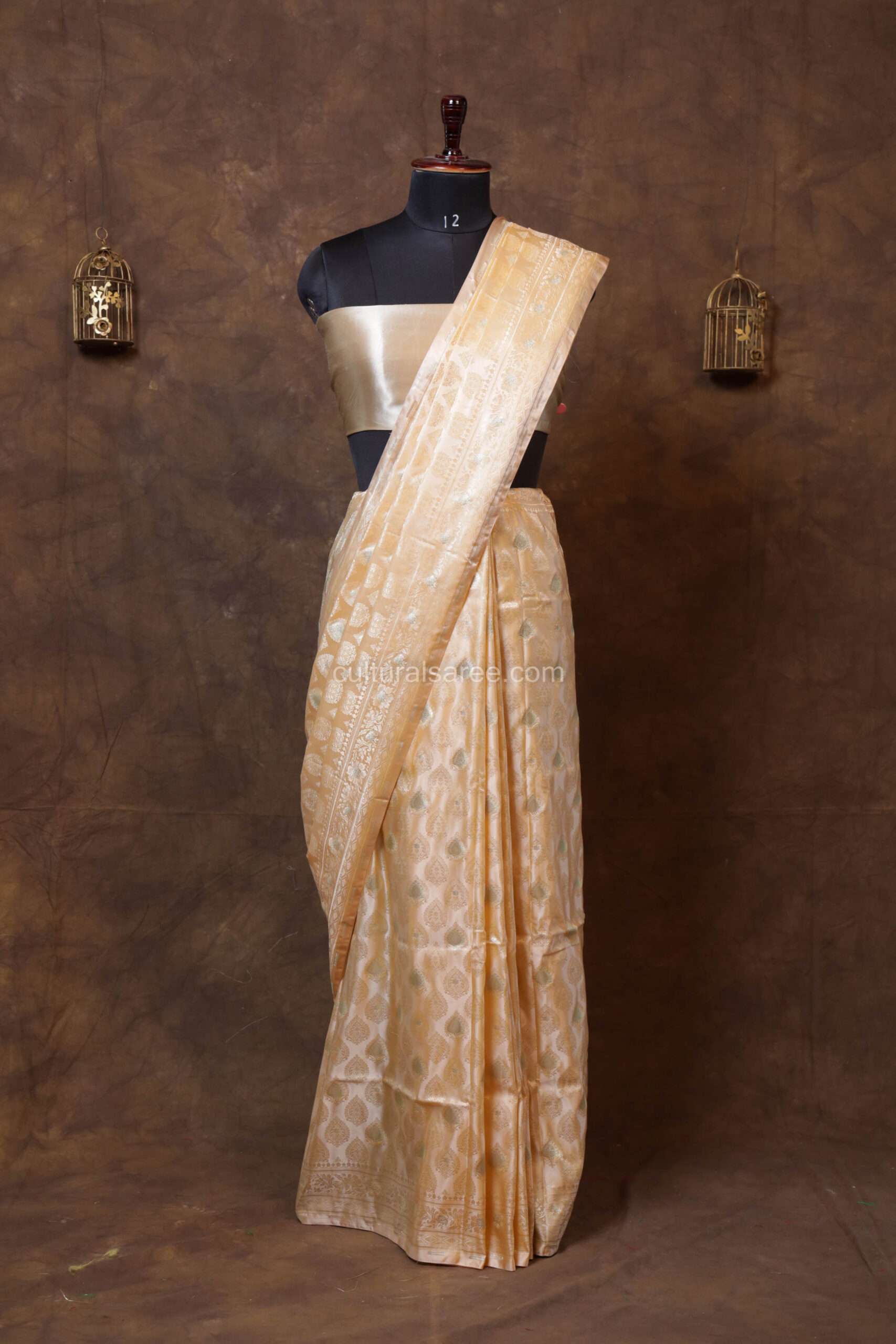 Cream color banarasi silk saree