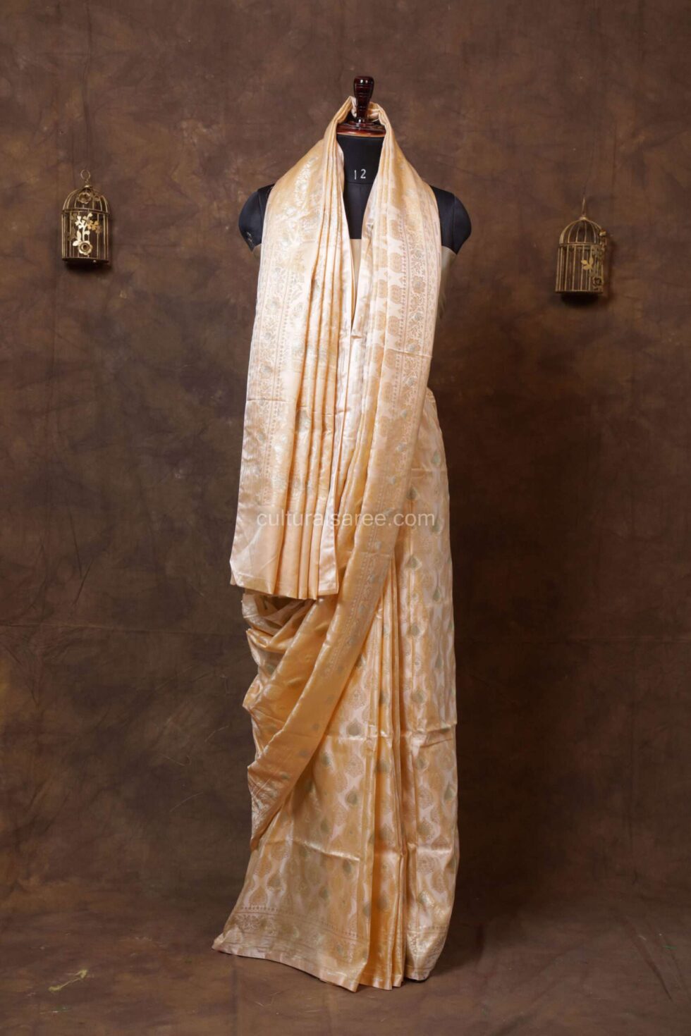 Cream color banarasi silk saree