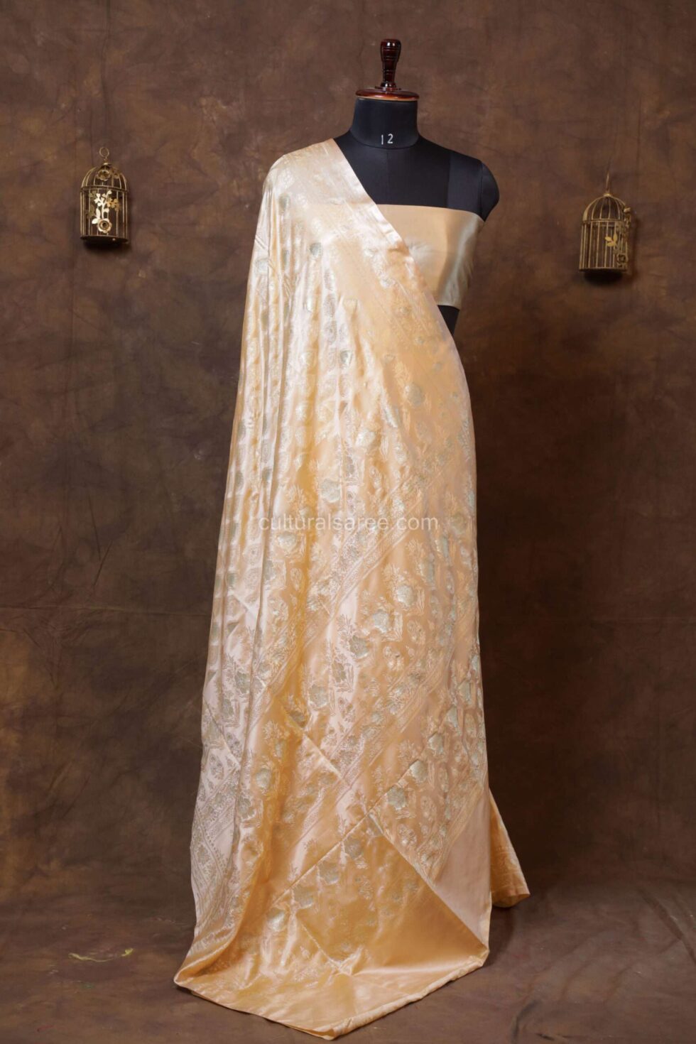 Cream color banarasi silk saree