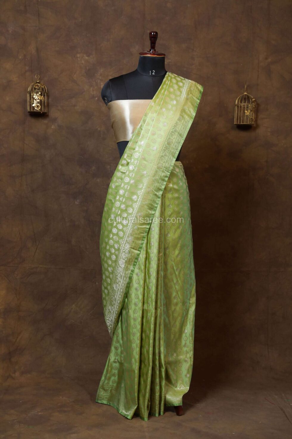Lime green zariwork banarasi silk saree