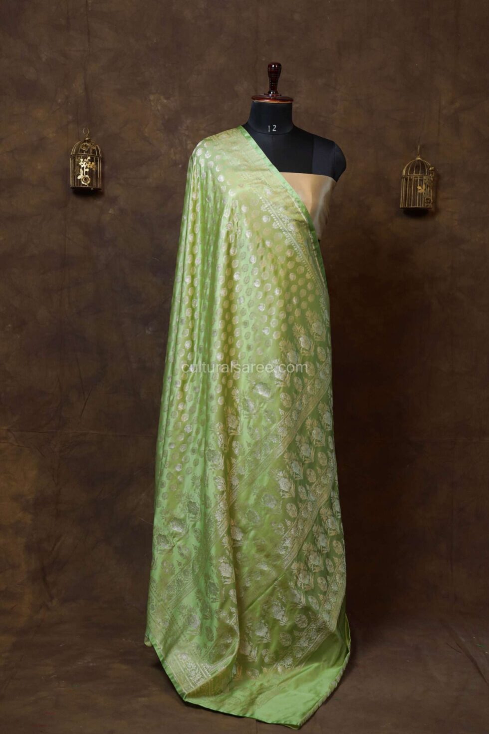 Lime green zariwork banarasi silk saree