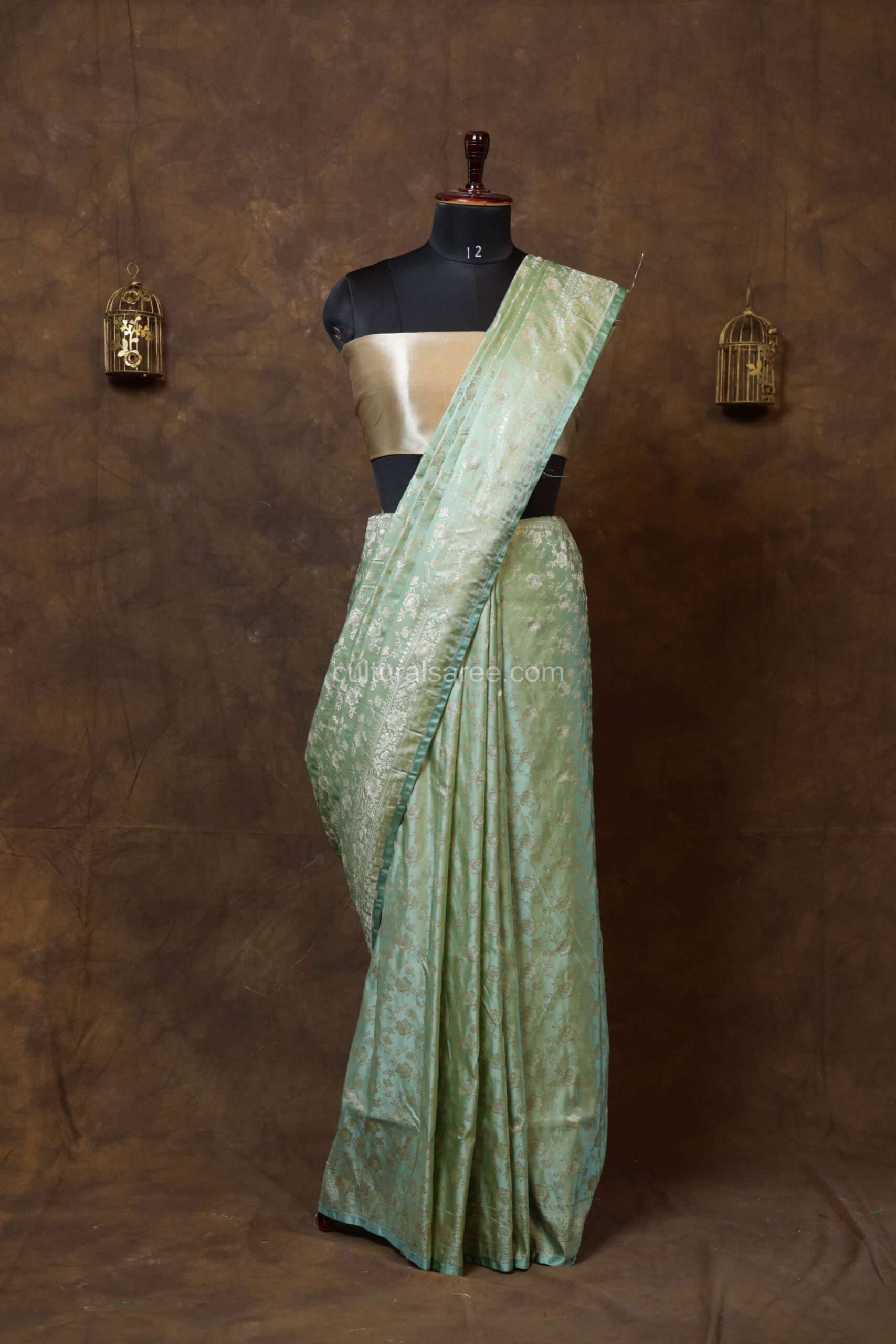 Mint green banarasi silk saree