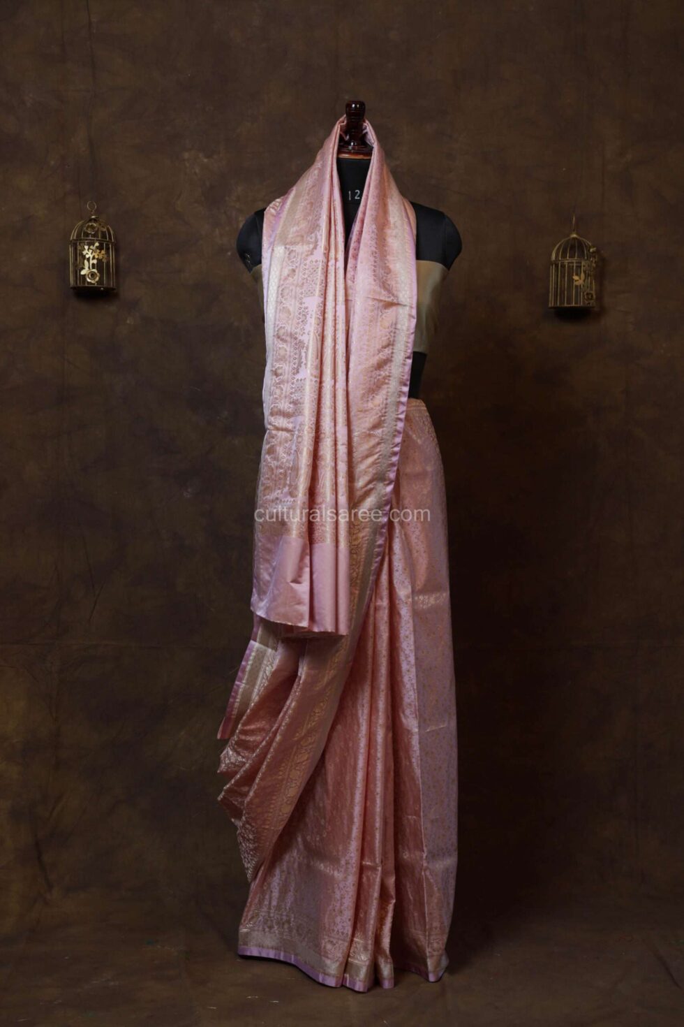 Pastle pink Banarasi Tanchoi Saree
