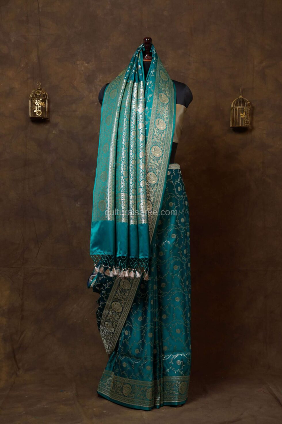 Silver blue banarasi Satin Minakari Saree