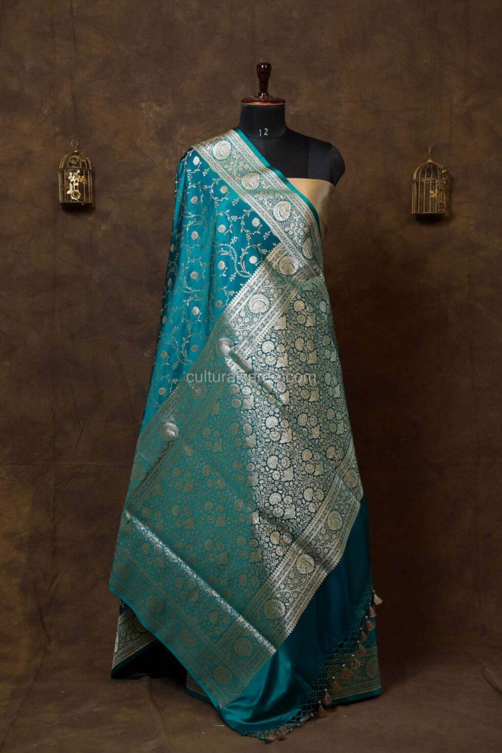 Silver blue banarasi Satin Minakari Saree