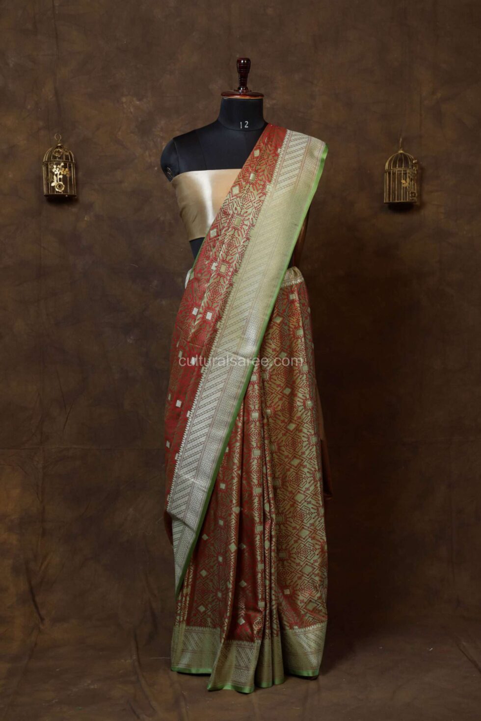 Pastel Green With Red Jal Zariwork Banarasi Silk Saree