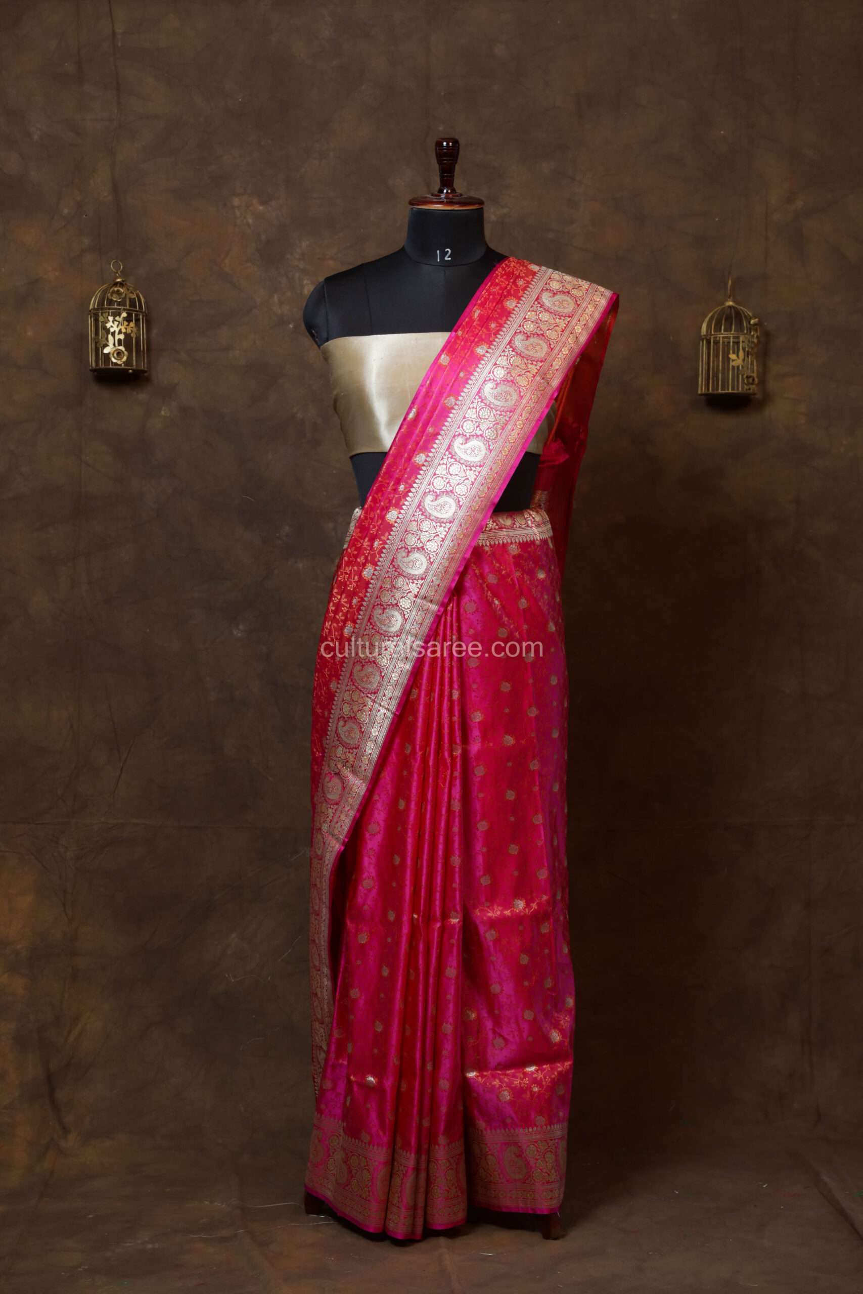 Bright Pink Zariwork Banarasi Silk Saree