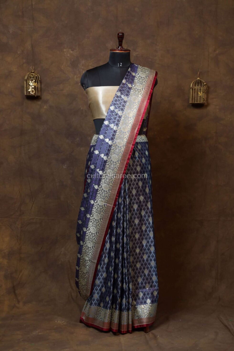 Teal Blue Zariwork Banarasi Jal Silk Saree