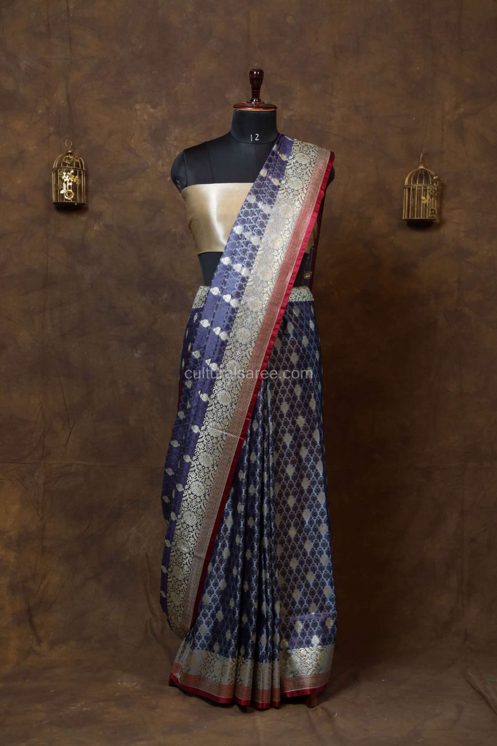Teal Blue Zariwork Banarasi Jal Silk Saree