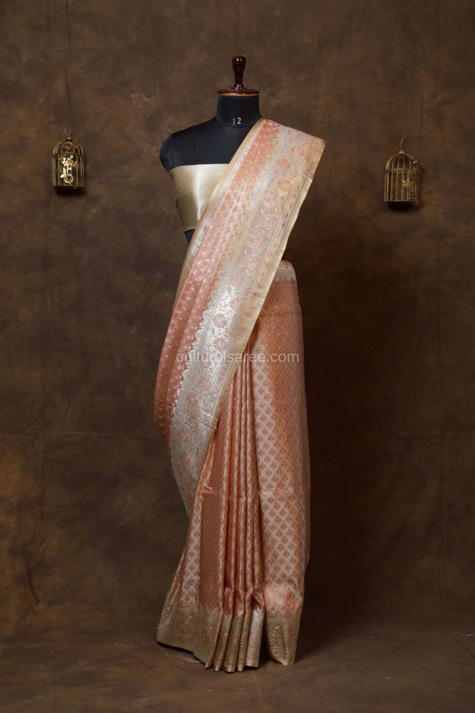Baby Pink Zariwork Banarasi Silk Saree