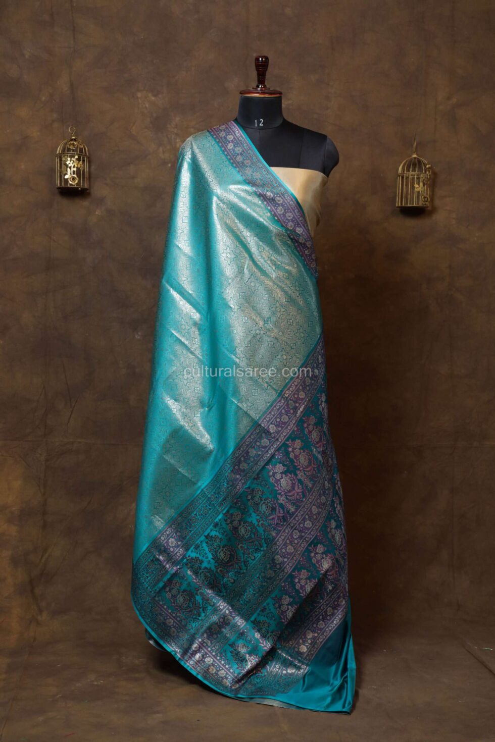 Silver Blue Tanchoi Pure Silk Banarasi Saree with Gold zari work