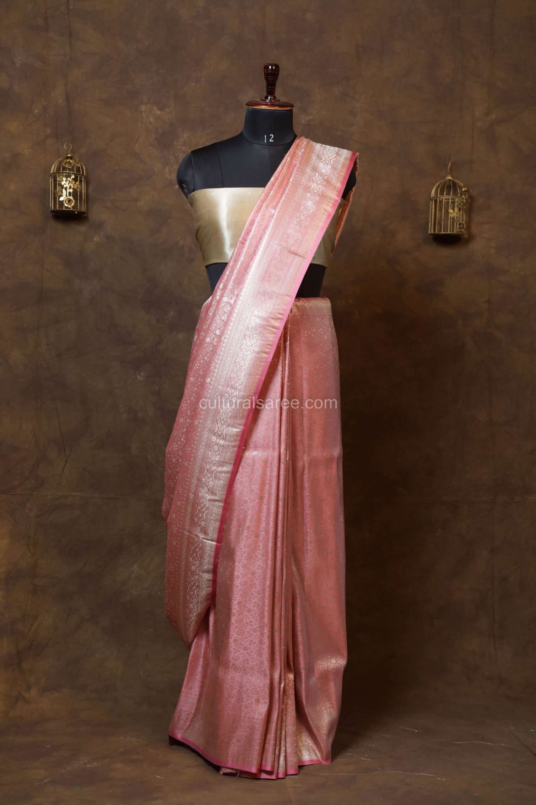 Flamingo pink tanchoi Saree