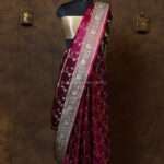 Red color satin Saree with minakari work