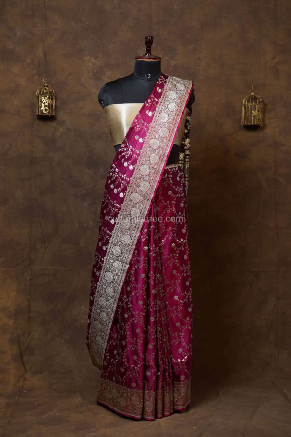berry Pink banarasi satin saree
