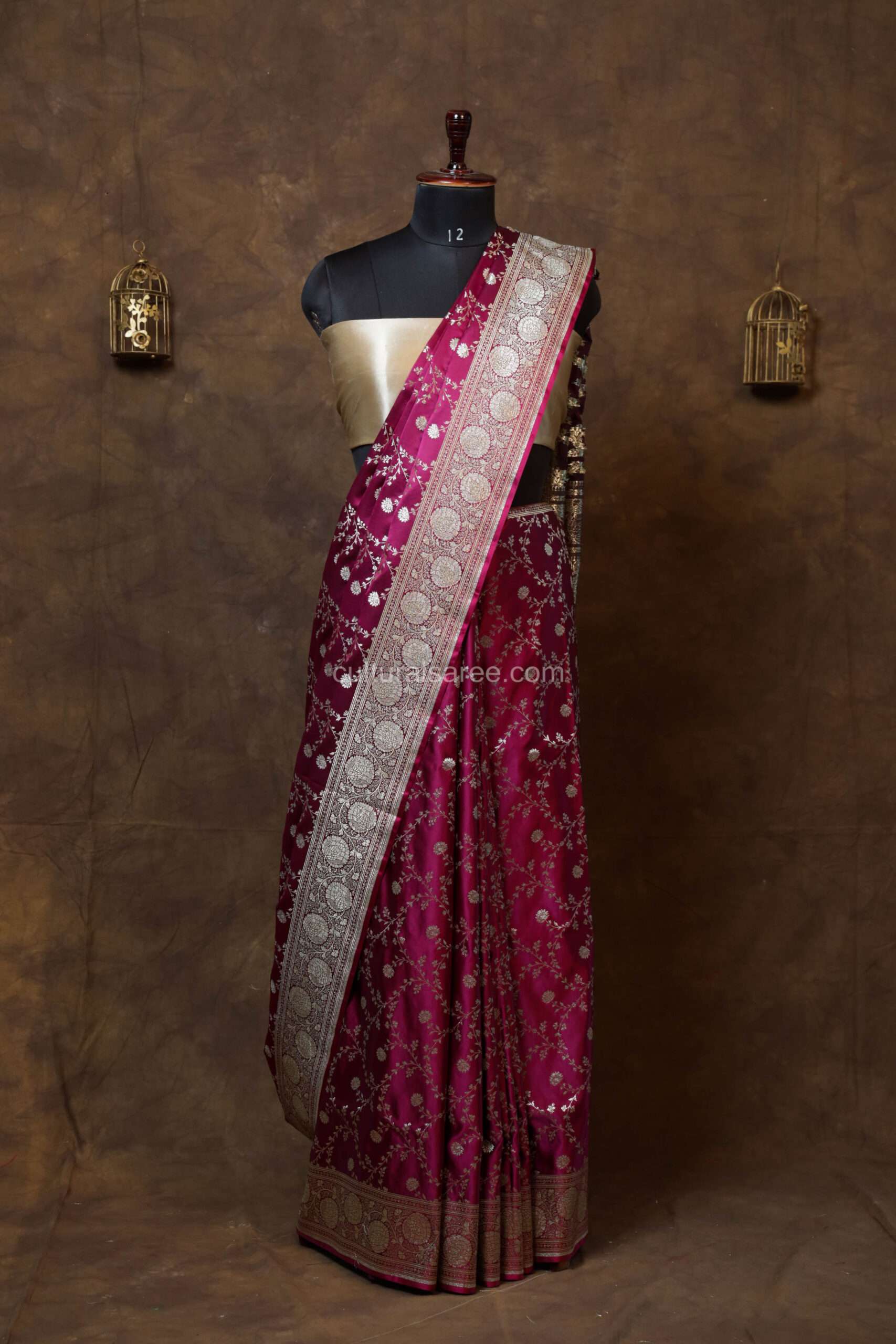 berry Pink banarasi satin saree