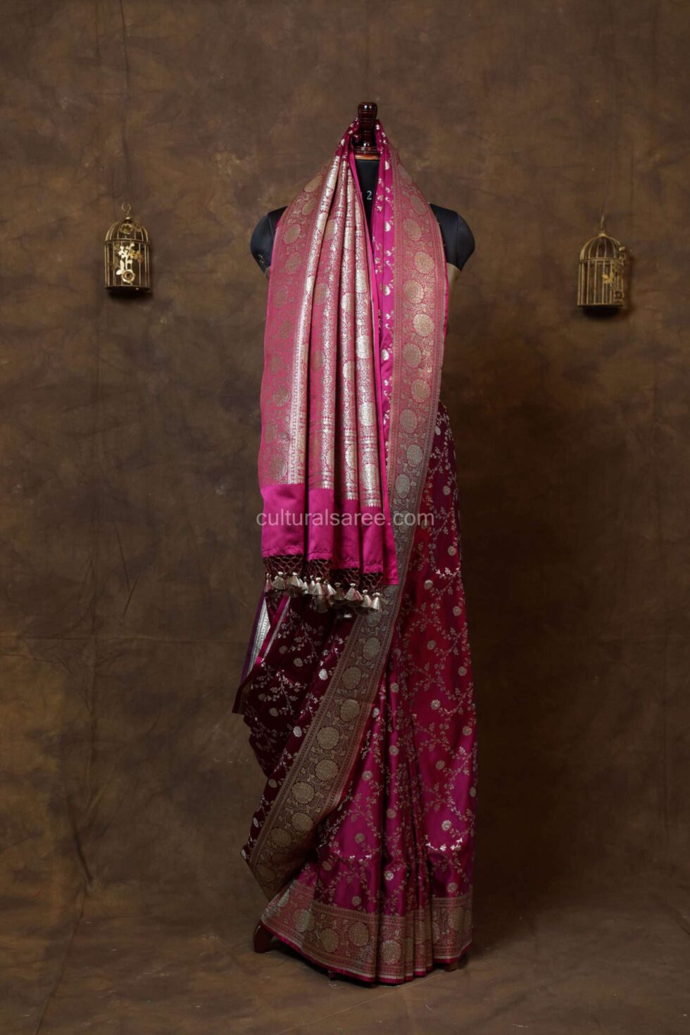 Pink banarasi satin saree