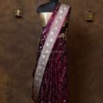 Maroon color banarasi satin contras saree