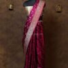 Premium Berry Pink Banarasi Satin Contras Saree