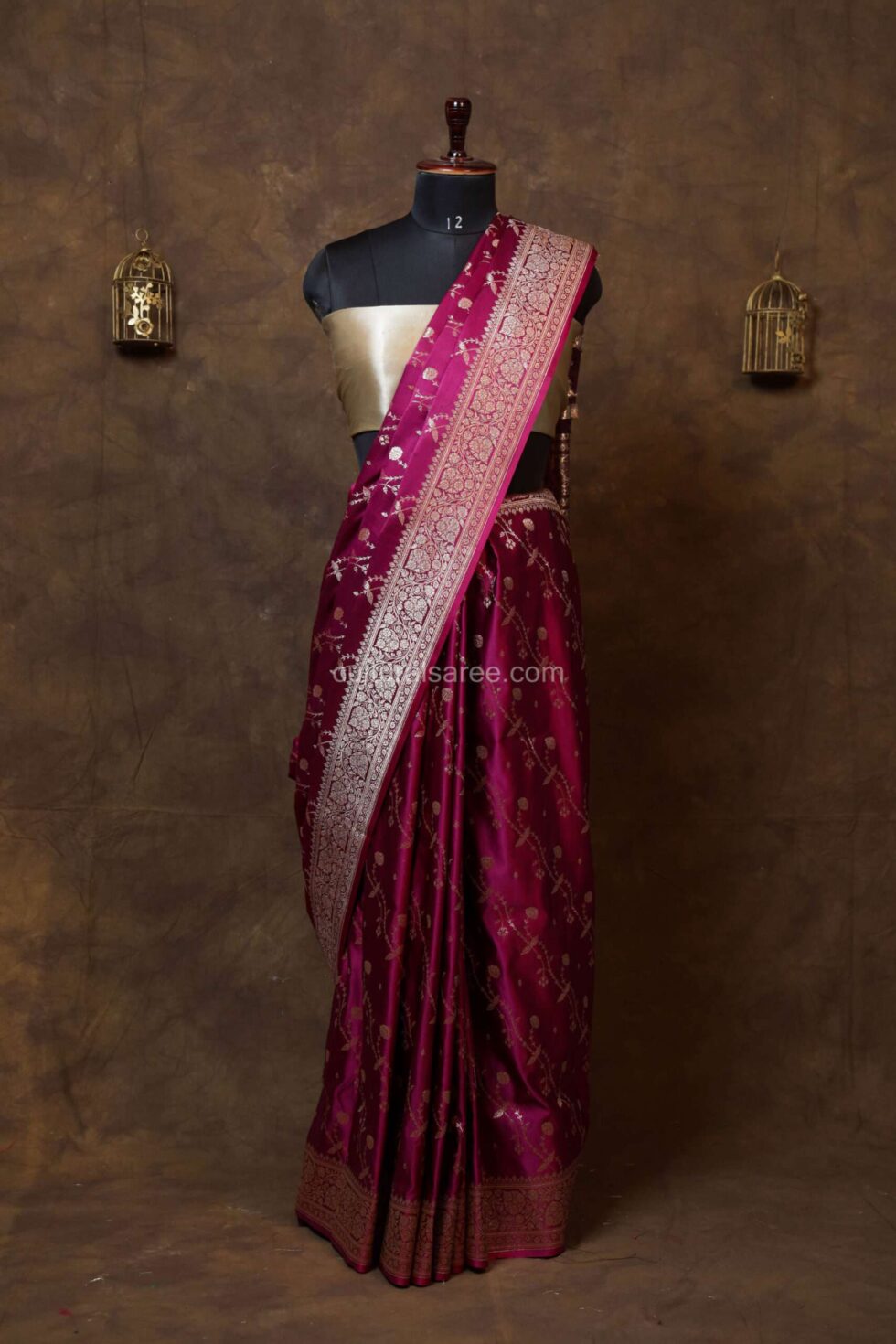 Premium Berry Pink Banarasi Satin Contras Saree