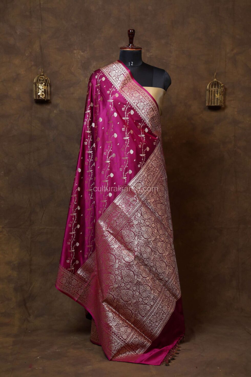 Premium Berry Pink Banarasi Satin Contras Saree