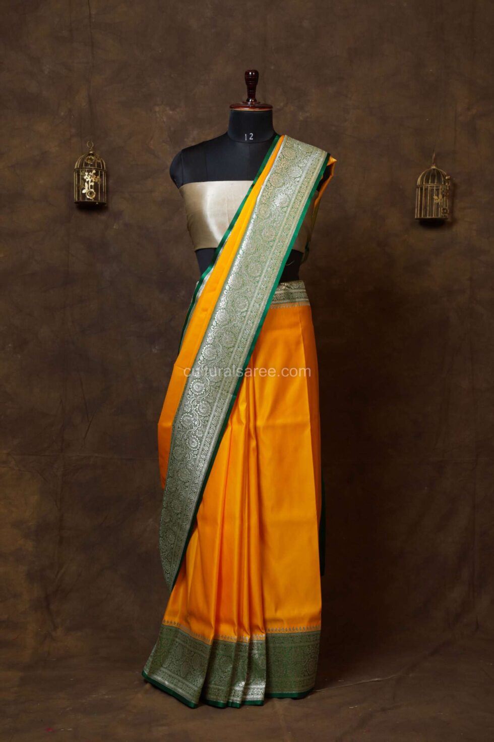 Yellow color Satin plain saree