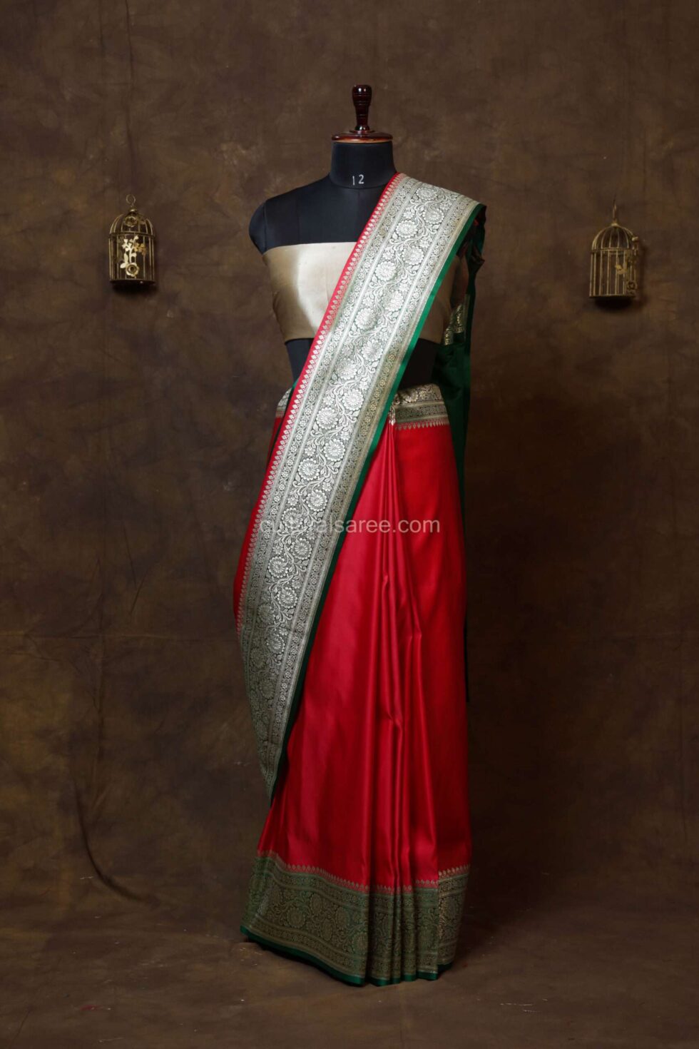 Red color Banarasi Satin Plain Saree
