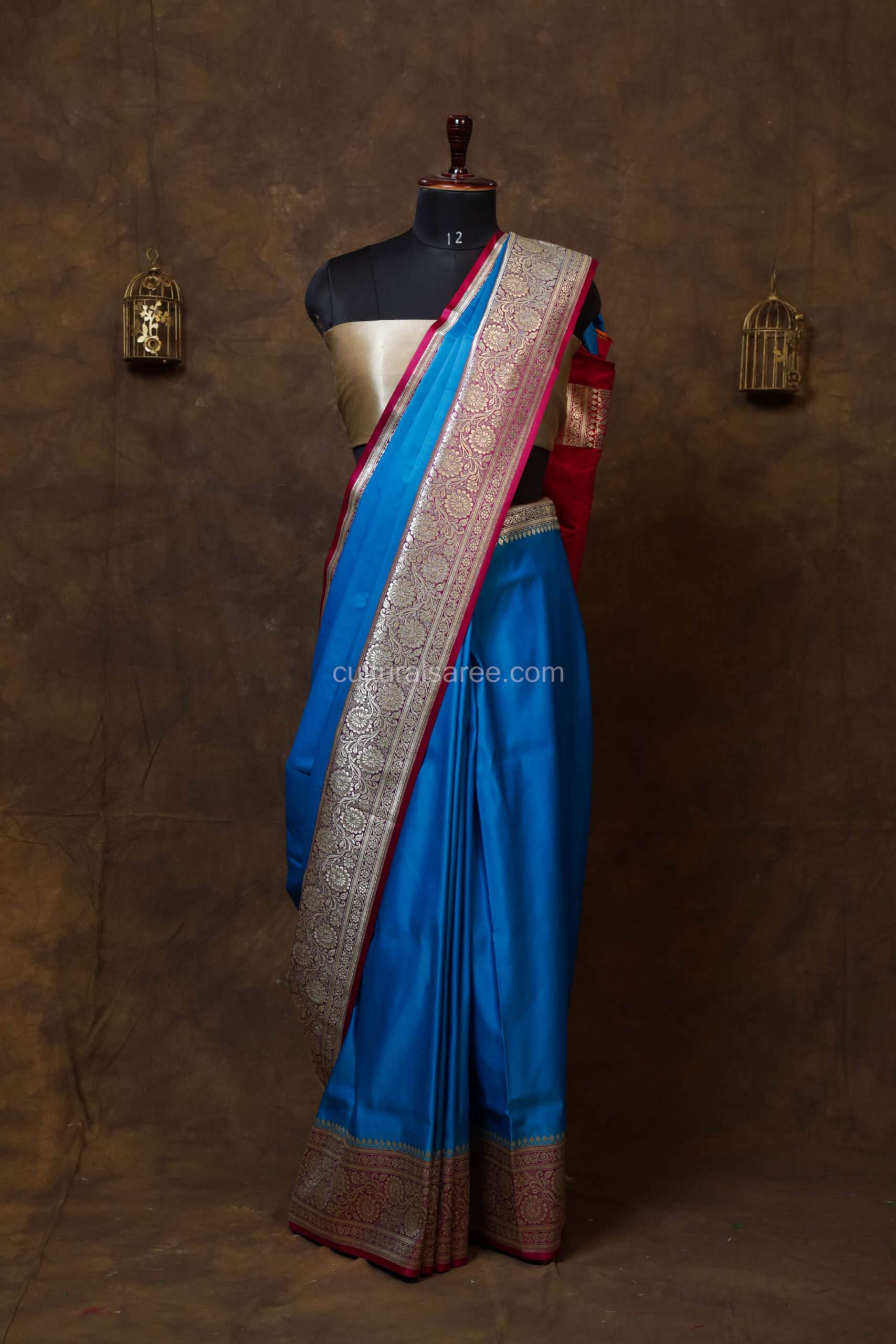 Royal blue banarasi satin plain saree