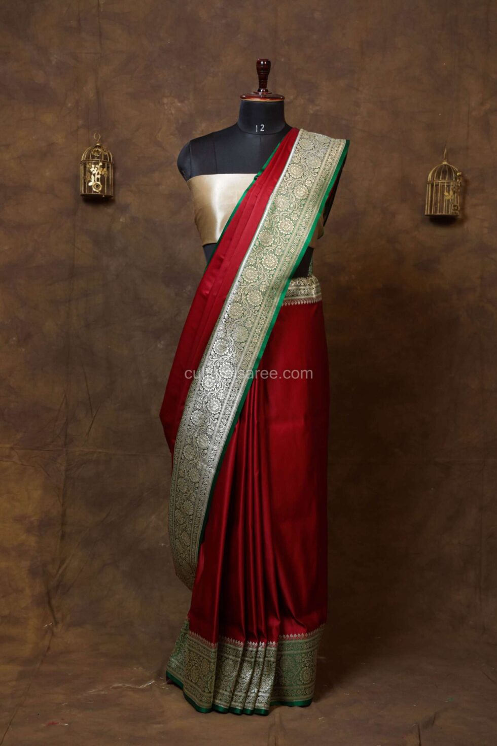 Maroon Banarasi Satin Plain Saree