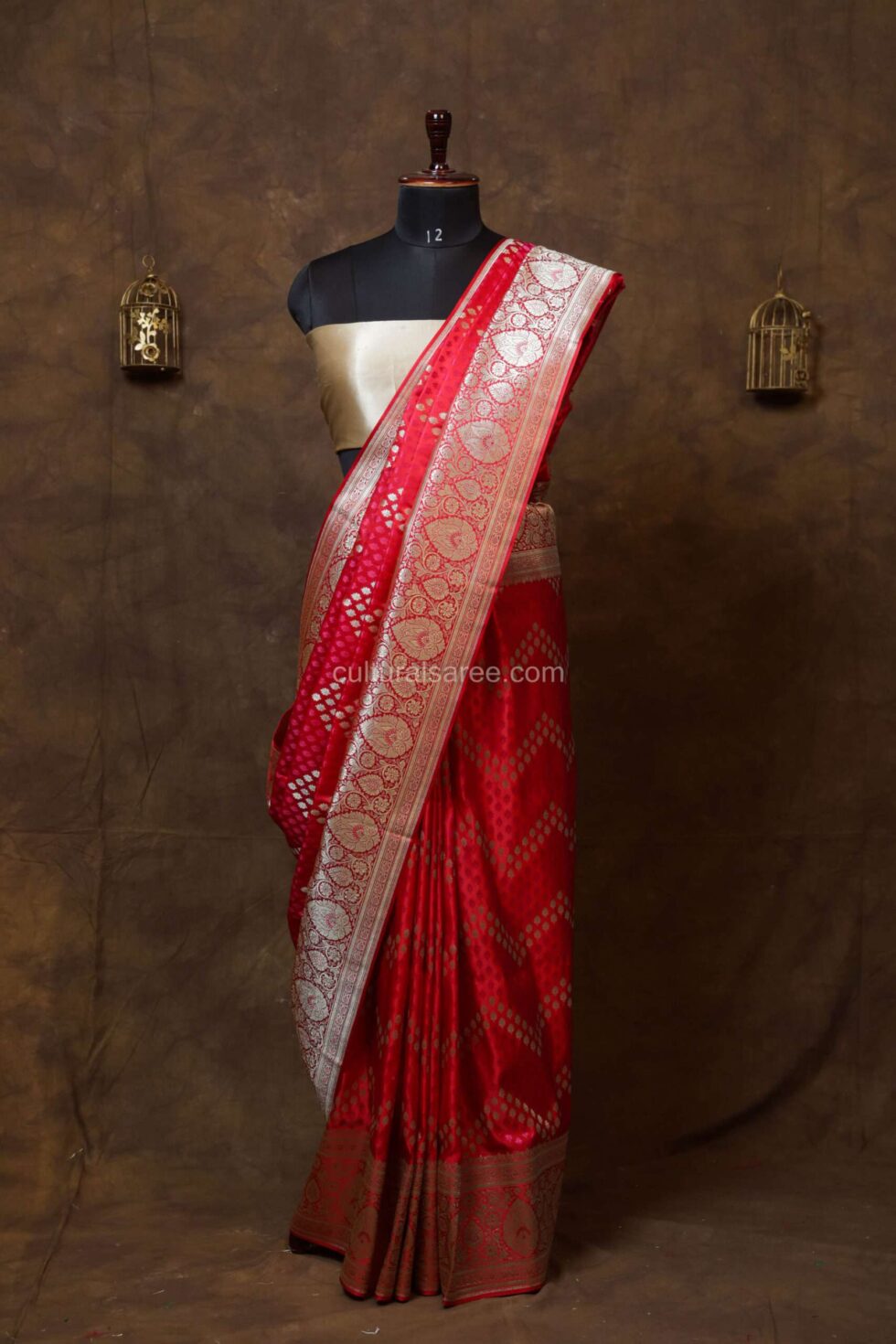 Opulent ruby red banarasi rang kart silk saree