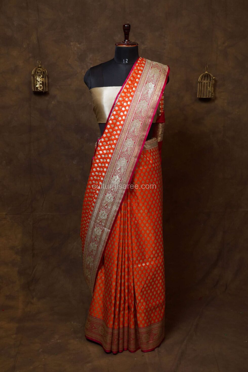 Marigold Minakari Banarasi Satin Saree