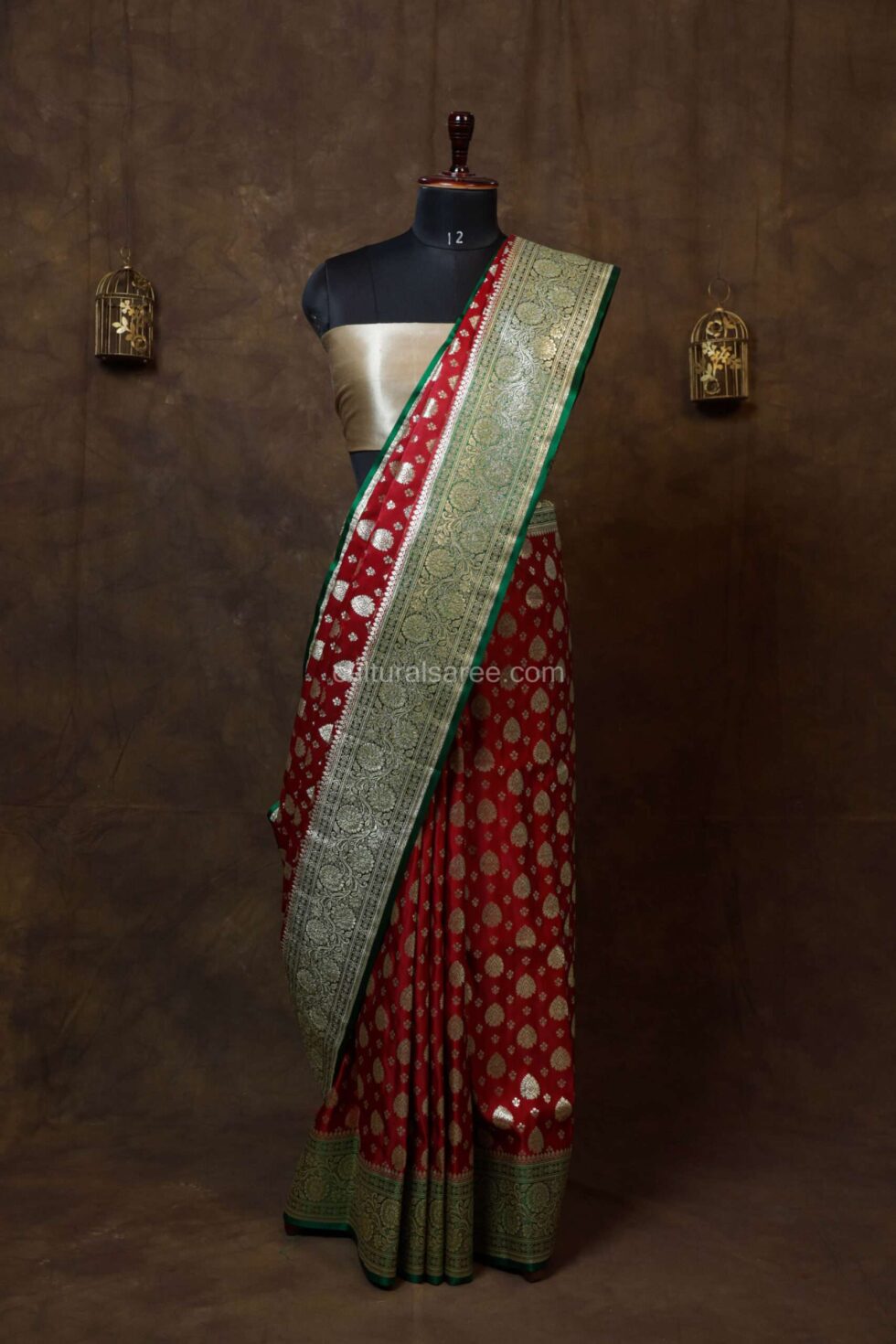 Berry Red Minakari Banarasi Satin Saree