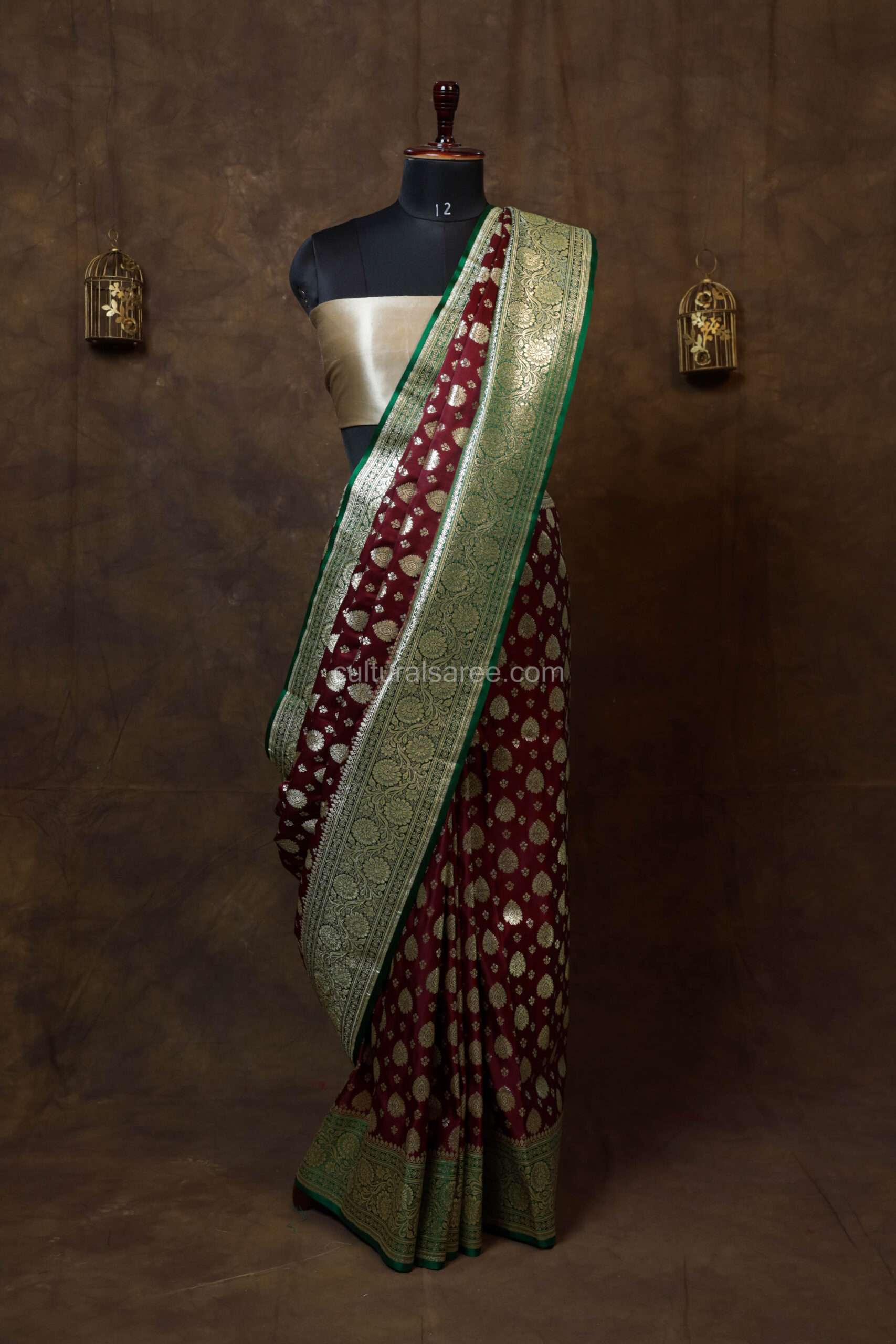 Royal Maroon Minakari Banarasi Satin Saree