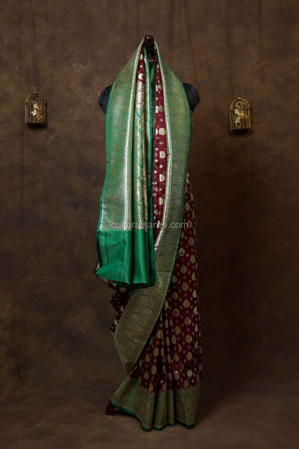 Royal Maroon Minakari Banarasi Satin Saree with beautiful minakar border