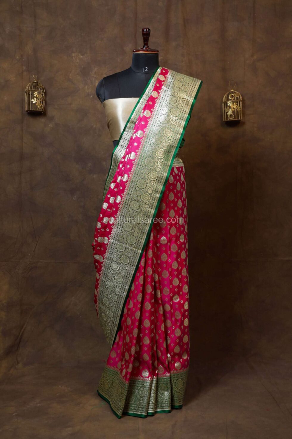 Rani Pink Minakari Banarasi Satin Saree
