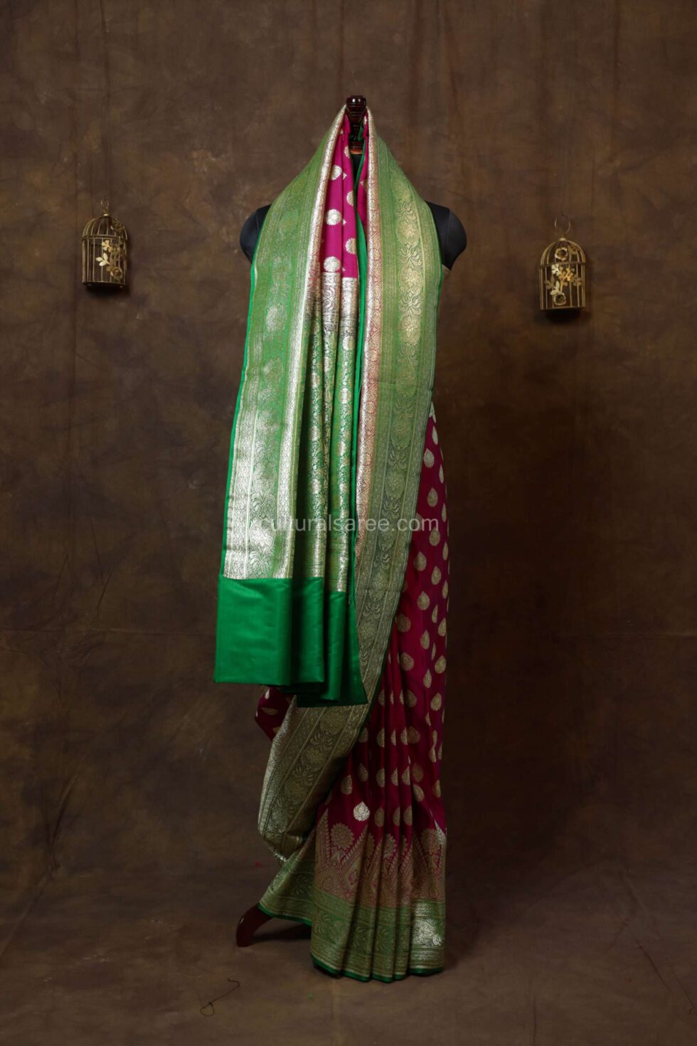 Rich Magenta Minakari Banarasi Satin Saree with beautiful minakari border