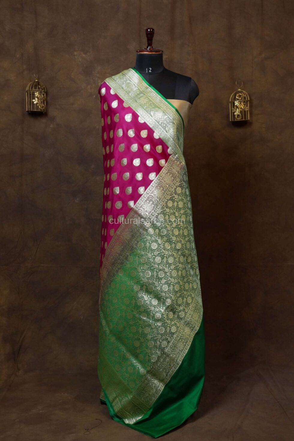 Rich Magenta Minakari Banarasi Satin Saree with beautiful minakari border and achal