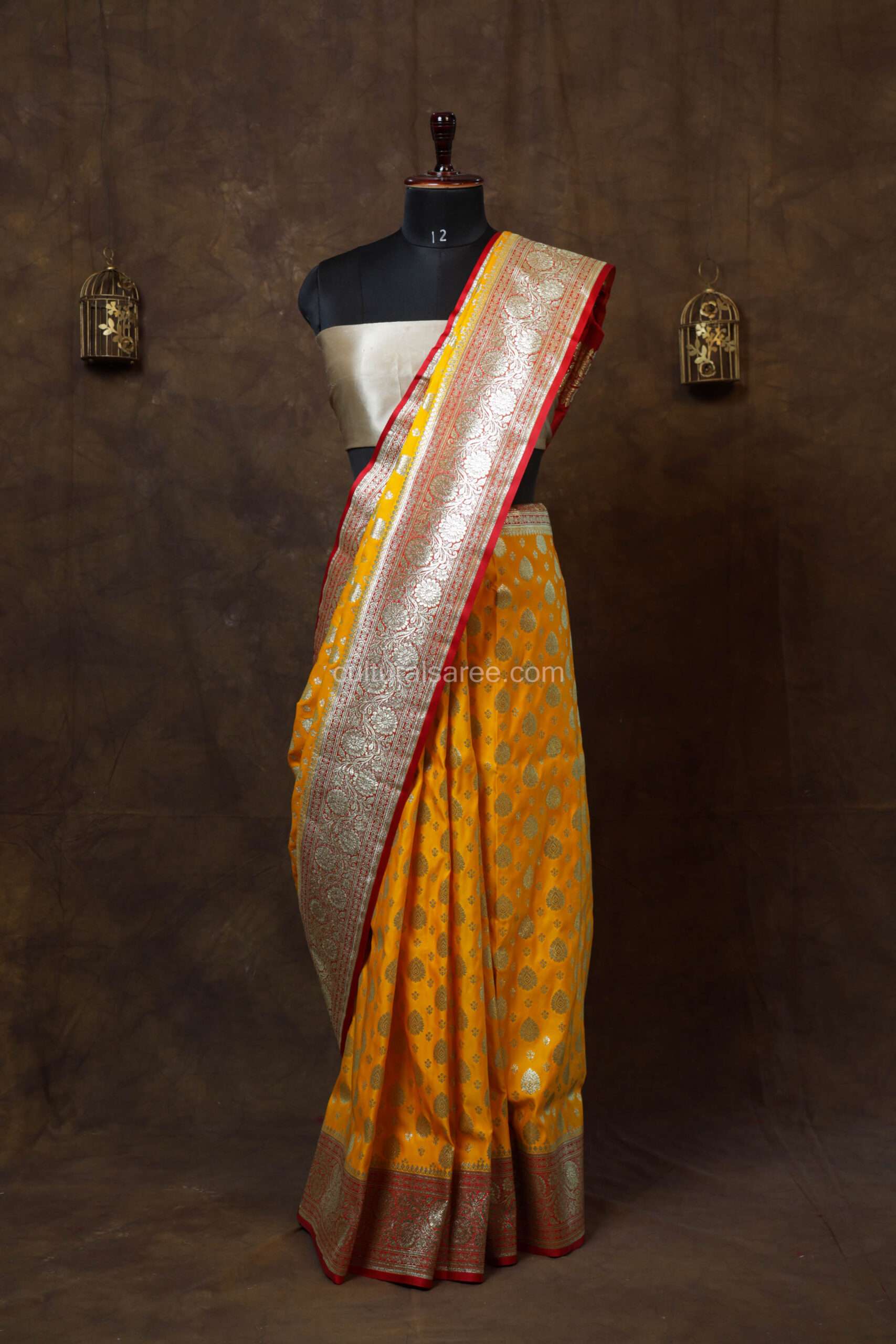 Yellow Minakari Bararasi Satin Saree