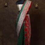 Red and green banarasi contras satan saree
